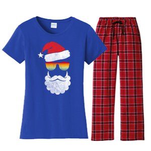 Santa Face Retro Sunglasses Christmas Xmas Gift Women's Flannel Pajama Set