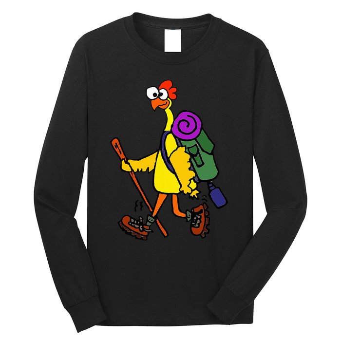 Smilealottees Funny Rubber Chicken Hiking Cartoon Long Sleeve Shirt