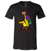 Smilealottees Funny Rubber Chicken Hiking Cartoon V-Neck T-Shirt