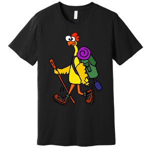 Smilealottees Funny Rubber Chicken Hiking Cartoon Premium T-Shirt