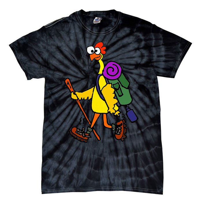 Smilealottees Funny Rubber Chicken Hiking Cartoon Tie-Dye T-Shirt