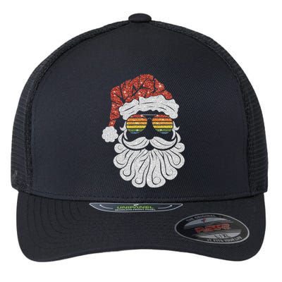 Santa Face Retro Sunglasses Christmas Xmas Flexfit Unipanel Trucker Cap