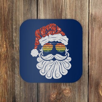 Santa Face Retro Sunglasses Christmas Xmas Coaster