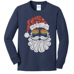 Santa Face Retro Sunglasses Christmas Xmas Kids Long Sleeve Shirt