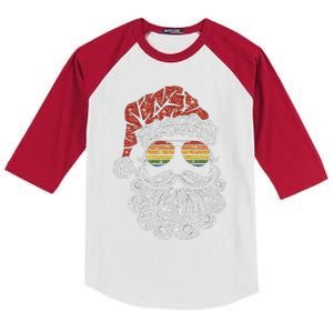 Santa Face Retro Sunglasses Christmas Xmas Kids Colorblock Raglan Jersey