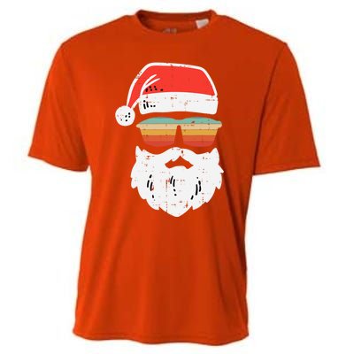 Santa Face Retro Sunglasses Christmas Xmas Gift Cooling Performance Crew T-Shirt