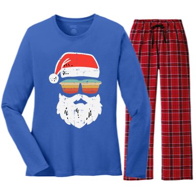 Santa Face Retro Sunglasses Christmas Xmas Gift Women's Long Sleeve Flannel Pajama Set 