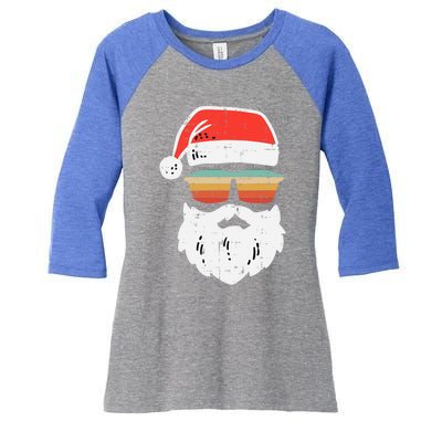 Santa Face Retro Sunglasses Christmas Xmas Gift Women's Tri-Blend 3/4-Sleeve Raglan Shirt