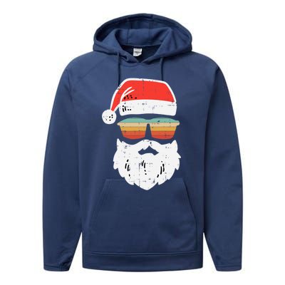 Santa Face Retro Sunglasses Christmas Xmas Gift Performance Fleece Hoodie