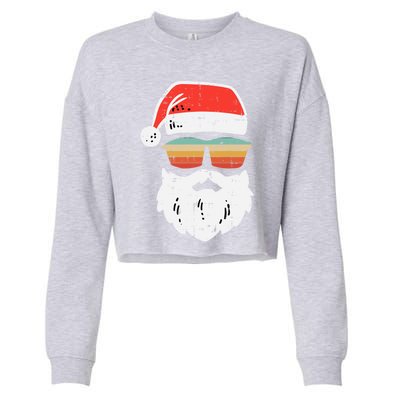 Santa Face Retro Sunglasses Christmas Xmas Gift Cropped Pullover Crew