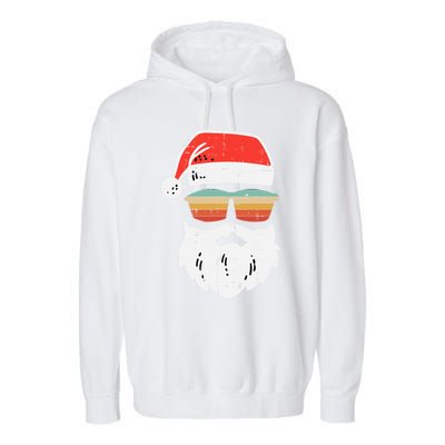 Santa Face Retro Sunglasses Christmas Xmas Gift Garment-Dyed Fleece Hoodie