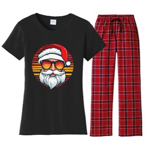 Santa Face Retro Sunglasses Christmas Xmas Women Women's Flannel Pajama Set