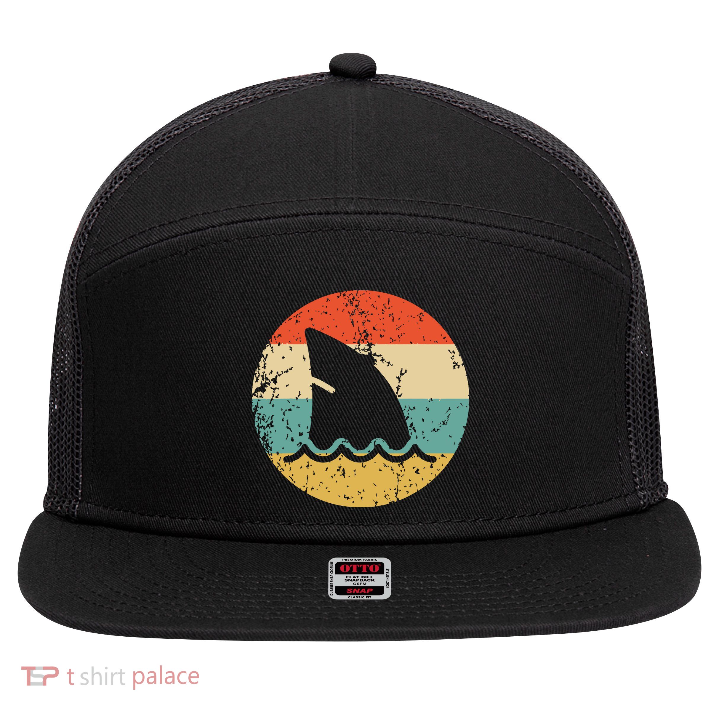 Shark Fin Retro Style Shark 7 Panel Mesh Trucker Snapback Hat