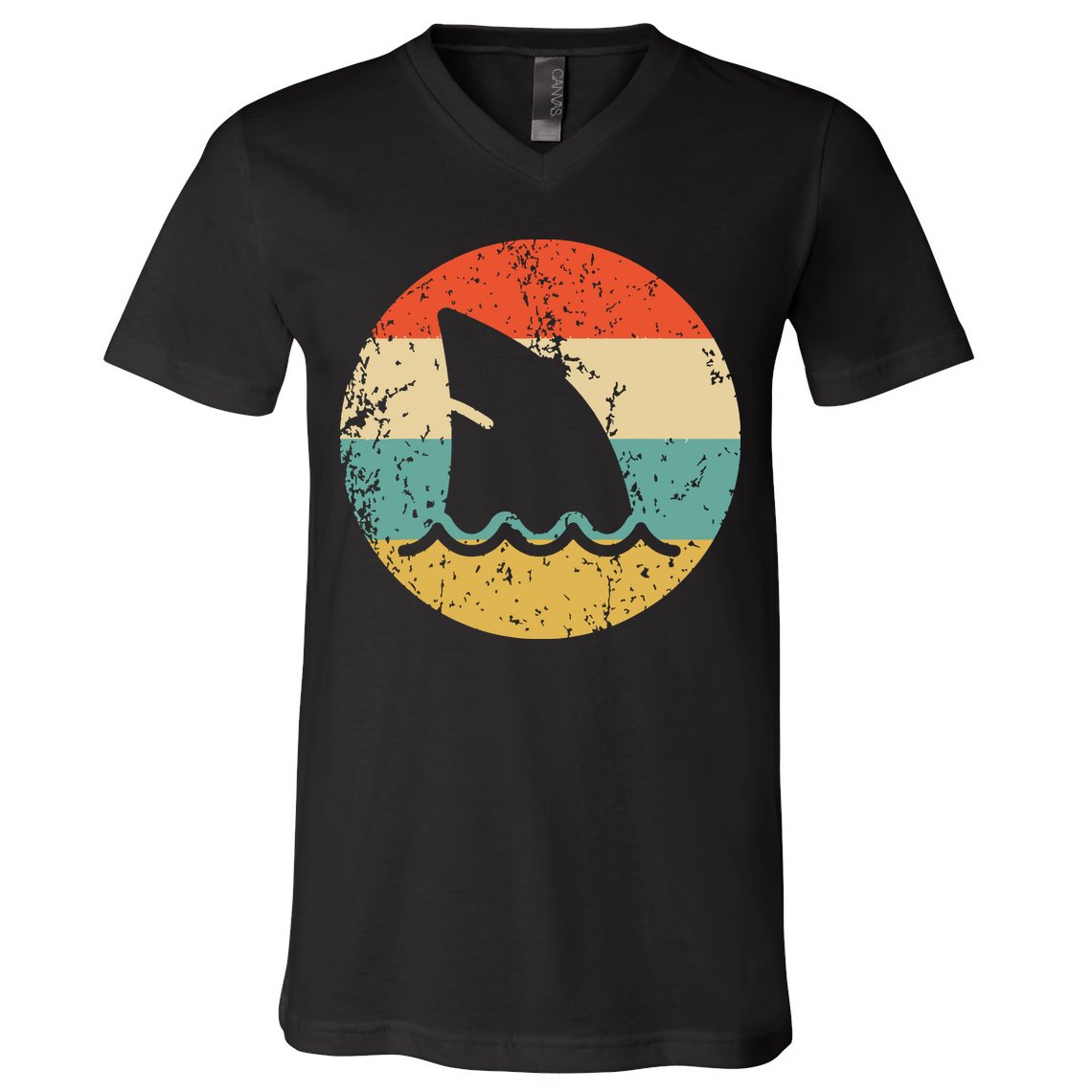 Shark Fin Retro Style Shark V-Neck T-Shirt