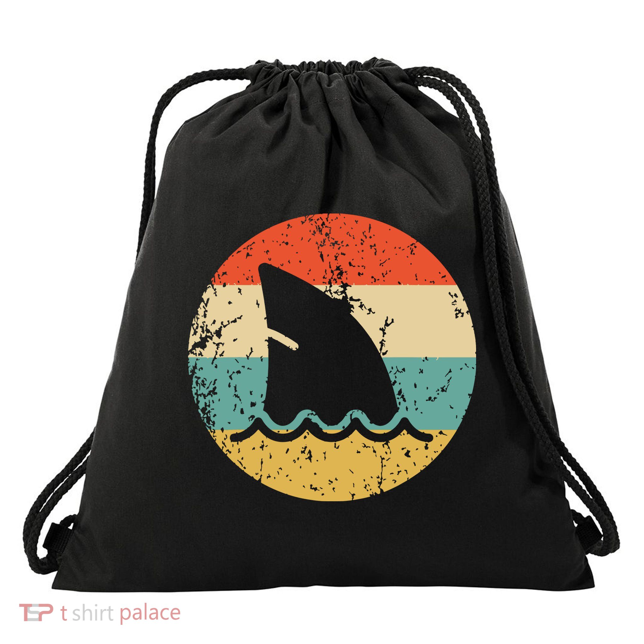 Shark Fin Retro Style Shark Drawstring Bag