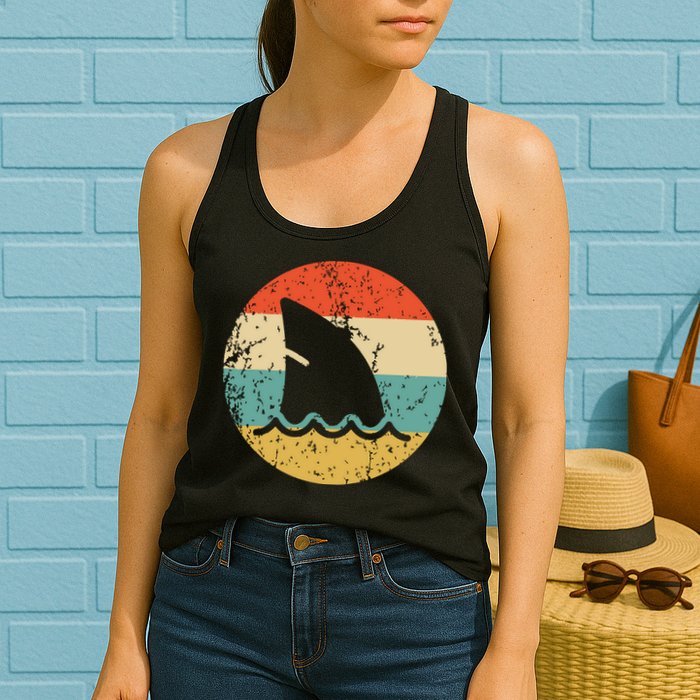 Shark Fin Retro Style Shark Womens Tank Top