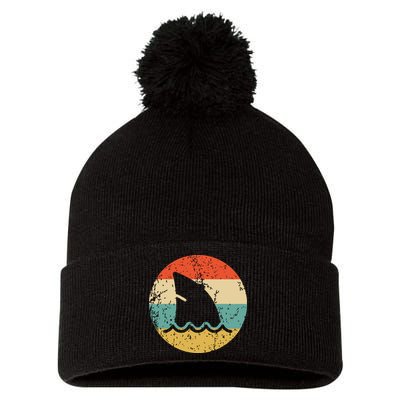 Shark Fin Retro Style Shark Pom Pom 12in Knit Beanie
