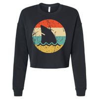 Shark Fin Retro Style Shark Cropped Pullover Crew