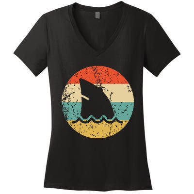 Shark Fin Retro Style Shark Women's V-Neck T-Shirt