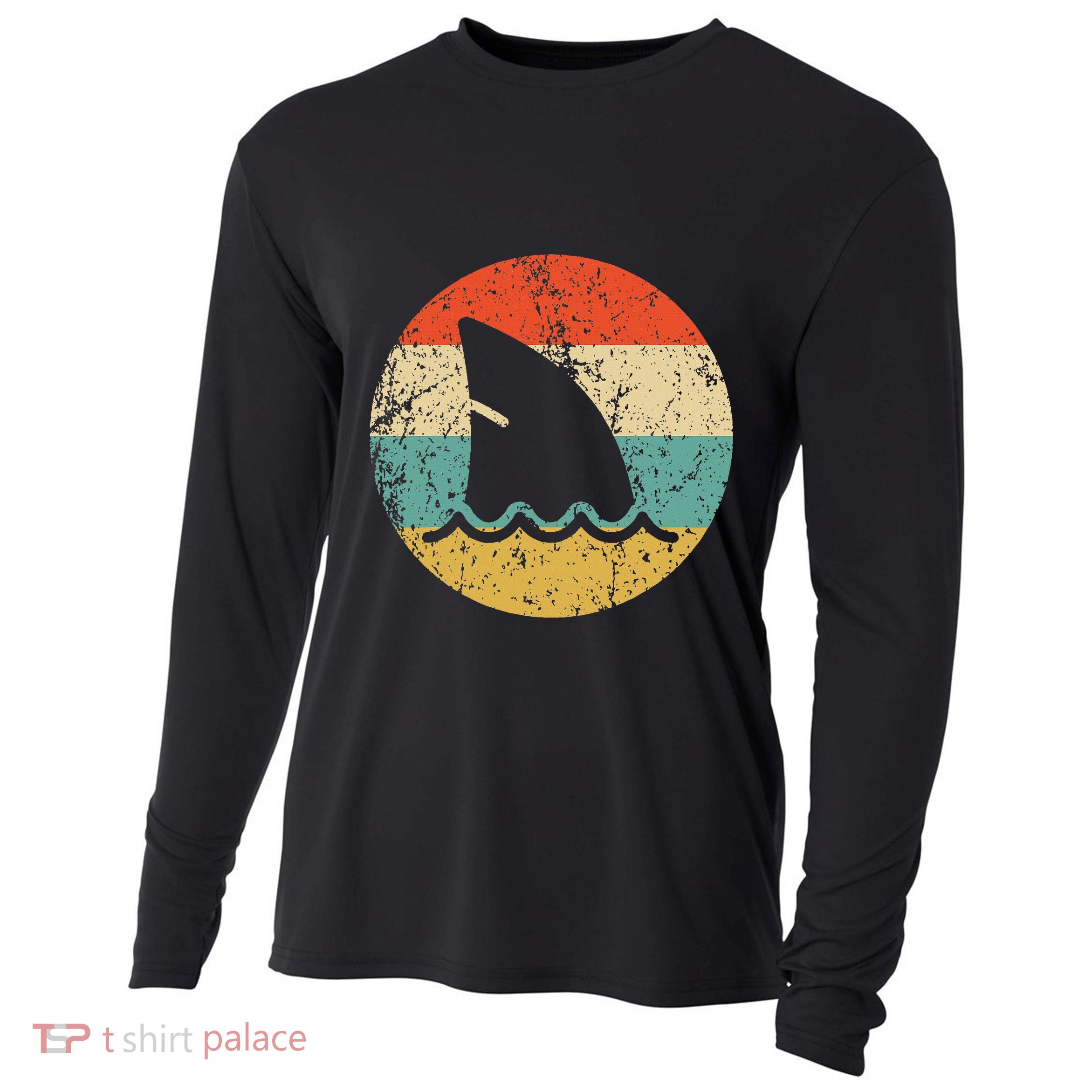 Shark Fin Retro Style Shark Cooling Performance Long Sleeve Crew