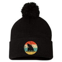 Shark Fin Retro Style Shark Pom Pom 12in Knit Beanie