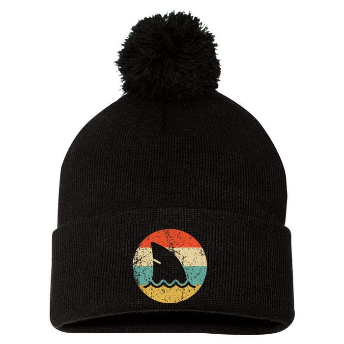 Shark Fin Retro Style Shark Pom Pom 12in Knit Beanie