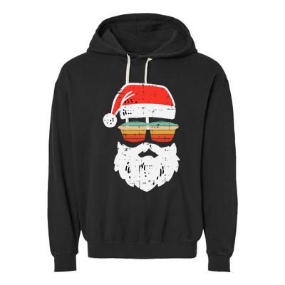 Santa Face Retro Sunglasses Christmas Xmas Garment-Dyed Fleece Hoodie