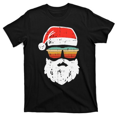 Santa Face Retro Sunglasses Christmas Xmas T-Shirt