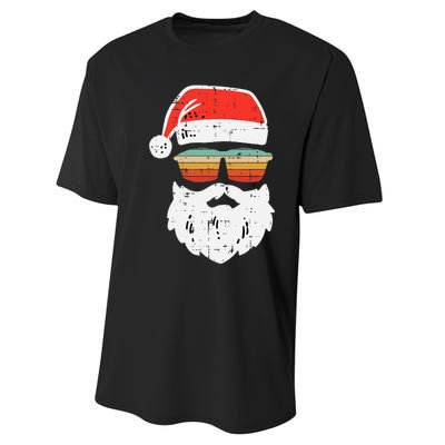 Santa Face Retro Sunglasses Christmas Xmas Performance Sprint T-Shirt