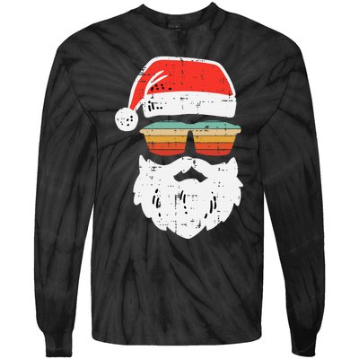 Santa Face Retro Sunglasses Christmas Xmas Tie-Dye Long Sleeve Shirt