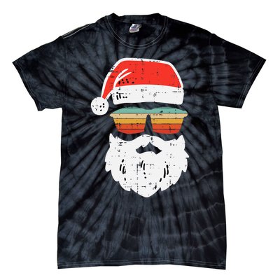 Santa Face Retro Sunglasses Christmas Xmas Tie-Dye T-Shirt