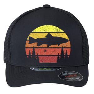 Steelhead Fishing Retro Rainbow Trout River Fisherman Flexfit Unipanel Trucker Cap