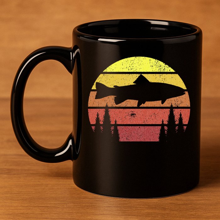 Steelhead Fishing Retro Rainbow Trout River Fisherman 11oz C Handle Ceramic Mug