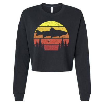 Steelhead Fishing Retro Rainbow Trout River Fisherman Cropped Pullover Crew