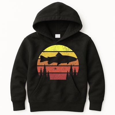 Steelhead Fishing Retro Rainbow Trout River Fisherman Kids Hoodie
