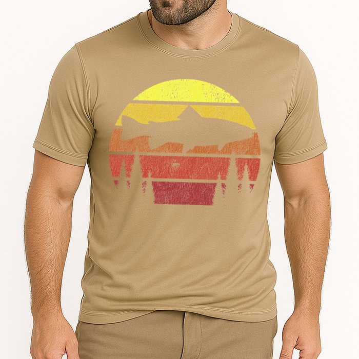 Steelhead Fishing Retro Rainbow Trout River Fisherman Cooling Performance Crew T-Shirt