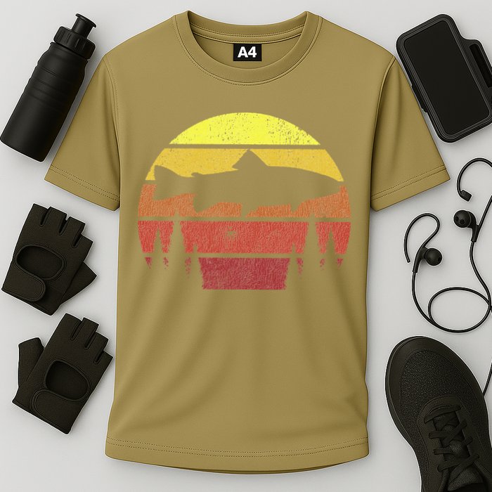 Steelhead Fishing Retro Rainbow Trout River Fisherman Cooling Performance Crew T-Shirt