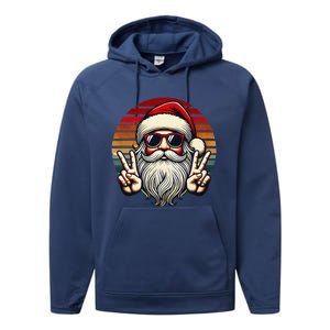 Santa Face Retro Sunglasses Christmas Xmas Performance Fleece Hoodie