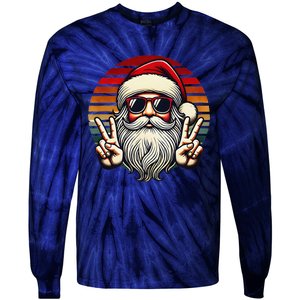 Santa Face Retro Sunglasses Christmas Xmas Tie-Dye Long Sleeve Shirt