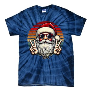 Santa Face Retro Sunglasses Christmas Xmas Tie-Dye T-Shirt