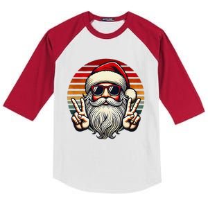 Santa Face Retro Sunglasses Christmas Xmas Kids Colorblock Raglan Jersey