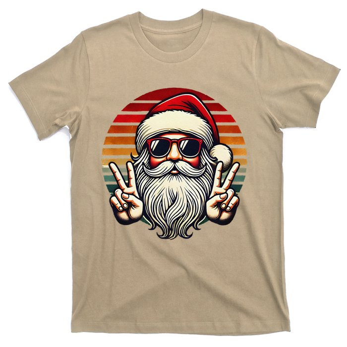 Santa Face Retro Sunglasses Christmas Xmas T-Shirt