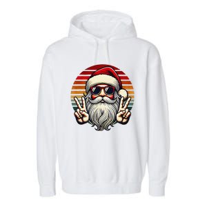 Santa Face Retro Sunglasses Christmas Xmas Garment-Dyed Fleece Hoodie