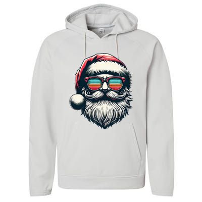 Santa Face Retro Sunglasses Christmas Xmas  Performance Fleece Hoodie