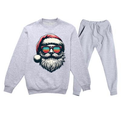 Santa Face Retro Sunglasses Christmas Xmas  Premium Crewneck Sweatsuit Set