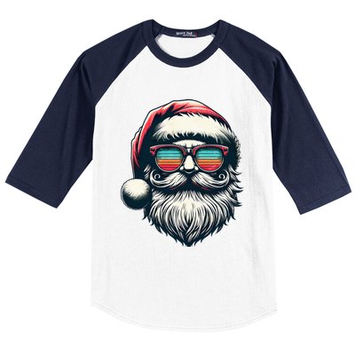 Santa Face Retro Sunglasses Christmas Xmas  Baseball Sleeve Shirt