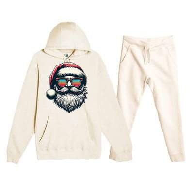 Santa Face Retro Sunglasses Christmas Xmas  Premium Hooded Sweatsuit Set