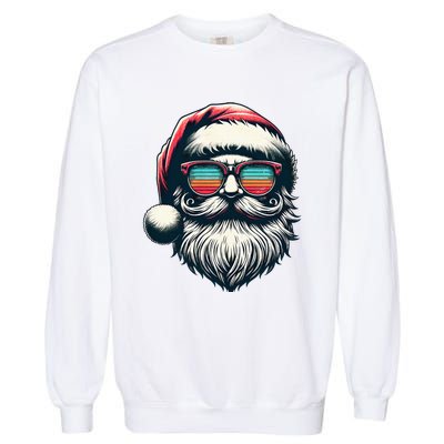 Santa Face Retro Sunglasses Christmas Xmas  Garment-Dyed Sweatshirt