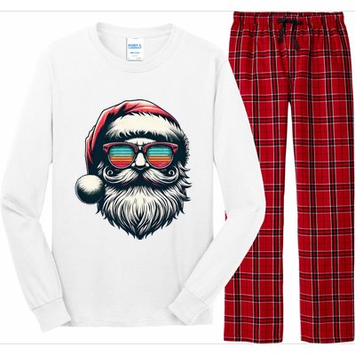 Santa Face Retro Sunglasses Christmas Xmas  Long Sleeve Pajama Set