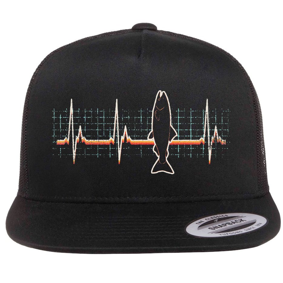 Salmon Fish Retro Heartbeat Vintage 80s Style Gift Flat Bill Trucker Hat